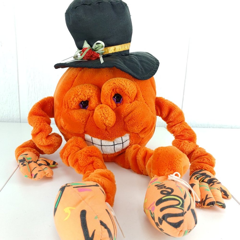 Vintage People Pals Jack-O-Lantern Plush 18" Stuffed Animal Halloween Stretchy
